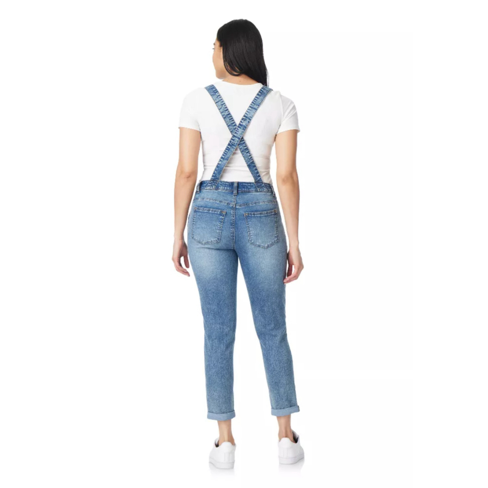 π· Wallflower Side Zip Criss Cross Denim Skinny Overall Bibs - Picture 3 of 10